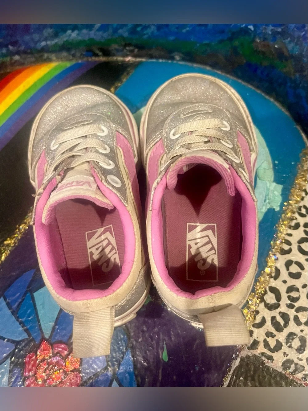Vans Silver Glitter Sneakers with Pink Accents Size 5.0 Toddler